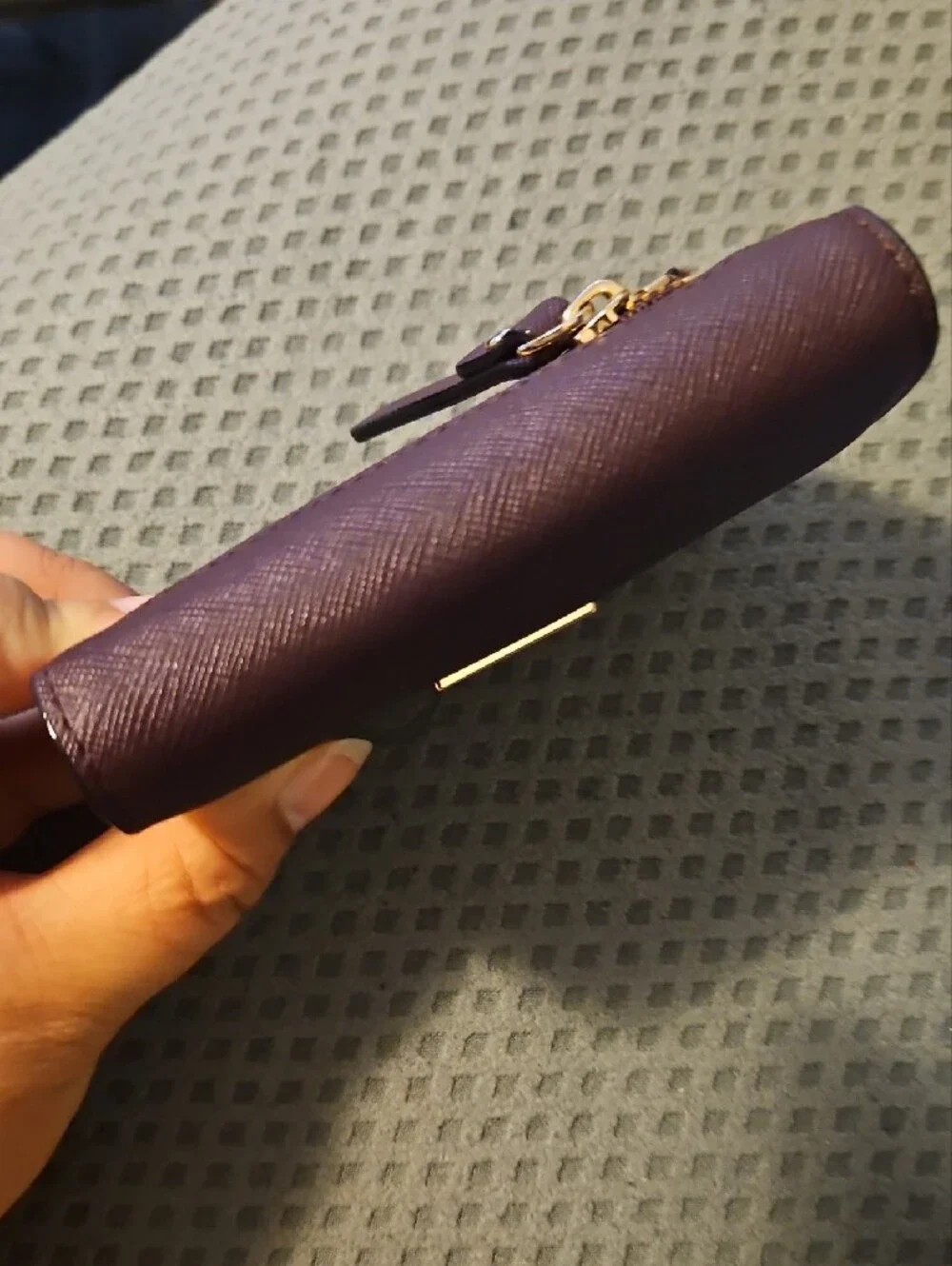 kate spade plum saffiano leather compact wallet with gold plaque